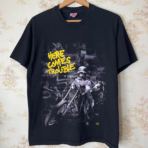 Hanes Other - Vtg 90s 1993 Bad Company Here Comes Trouble Tour Rock Biker T-Shirt L